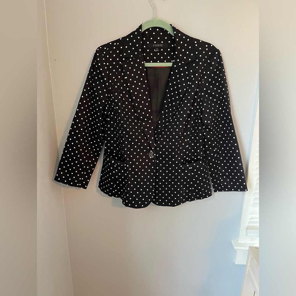 Sandro Black Blazer‎ with White Dots One button, pocket